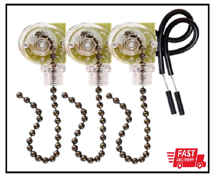 3 Pack Ceiling Fan Pull Chain Switch Zing Ear ZE-109 Two-Wire Light Switch Contr