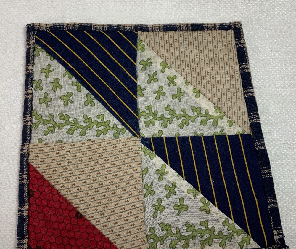 Antique Vintage Patchwork Small Doll Quilt Or Table Topper, 4 Patch W/ Triangles