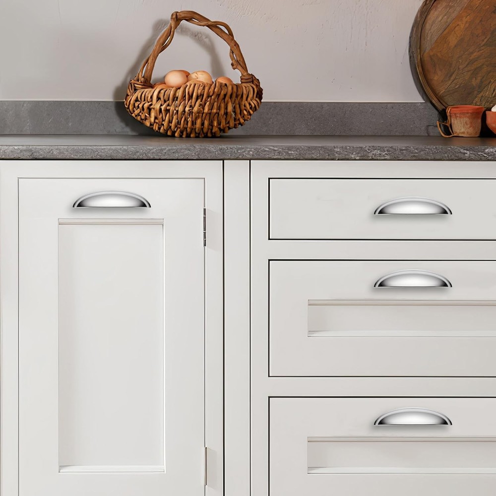 10 Pack 5" Drawer Pulls Polished Chrome Cabinet Cup Pulls Kitchen Hardware Ca...