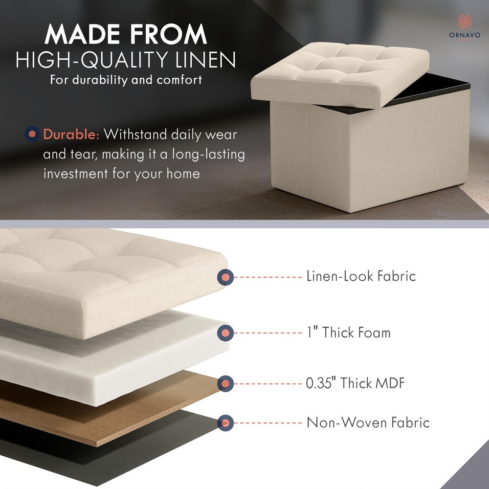 Small Storage Ottoman Foldable Collapsible Rectangle Linen Ottoman Foot Rest ...