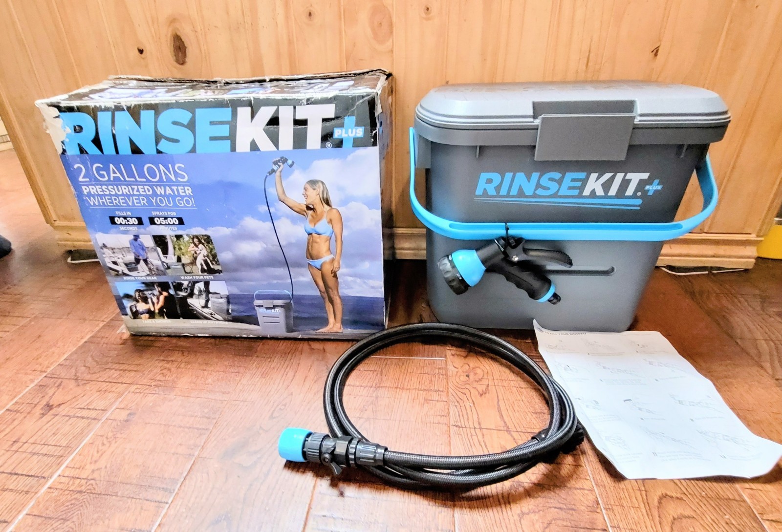 Rinsekit Plus Pressurized 2 Gallon Outdoor Portable Shower Beach RV Camping