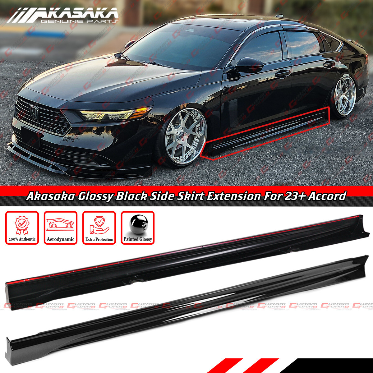 For 23-24 Honda Accord 11th Gen Akasaka Gloss Black Add On Side Skirt Extensions