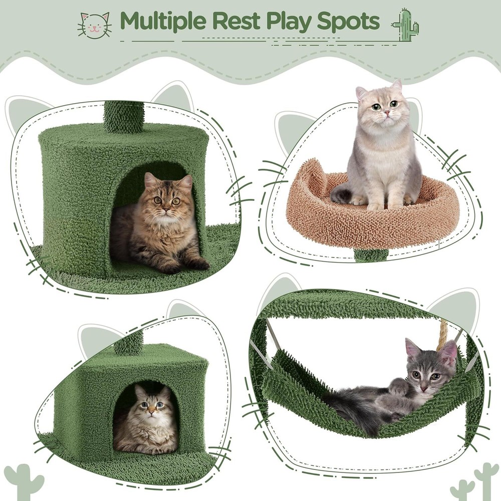 62in Cactus Cat Tree Multi Level Cat Tower Activity Center Large Cat Condo