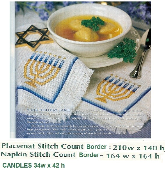 MENORAH FOR TABLE LINENS  CROSS STITCH  PATTERN ONLY    PY - EEUV