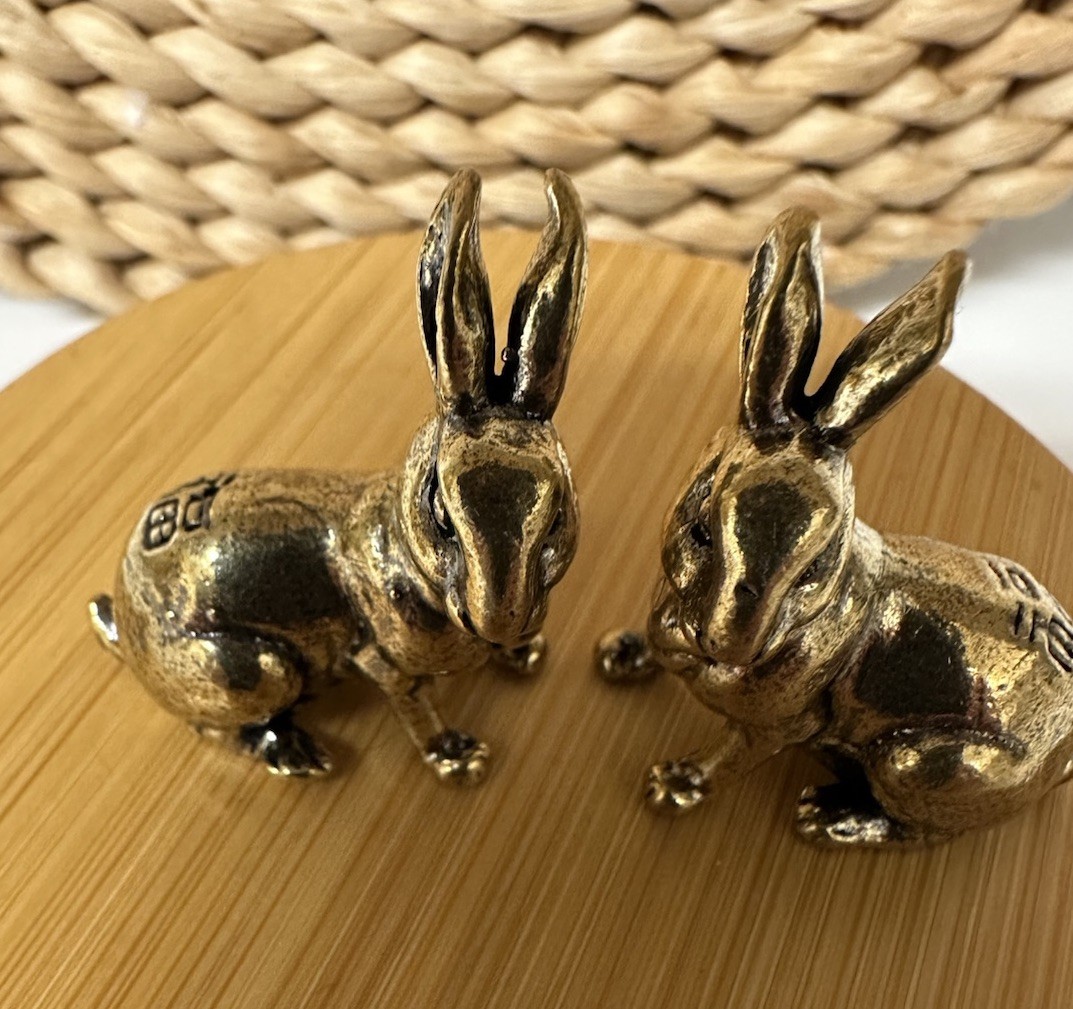 Brass Rabbit Figurine Small Bunnies 1” Mini Easter Basket Shelf Sitters