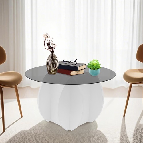 Tempered Glass Tabletop Coffee Table Modern Center Table Round Tea Coffee Table