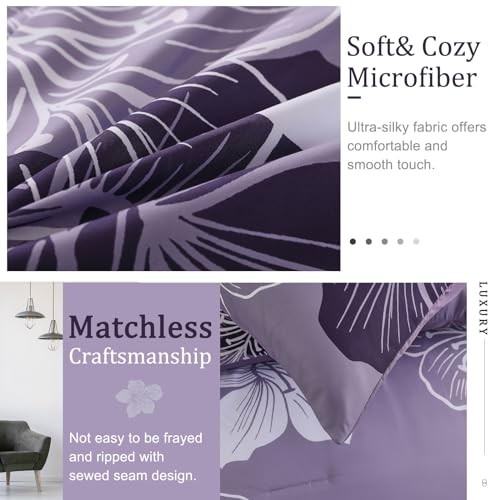 Comforter Set Floral Bedding Comforter Sets - Soft Queen Dark Purple