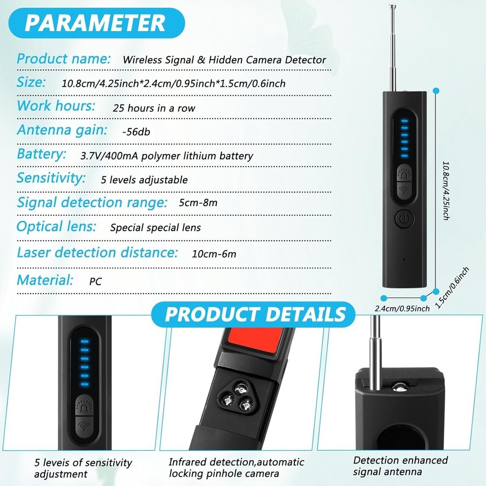 Portabl Hidden Camera Detector, Camera Detector, Anti Spy, GPS Tracker Detector