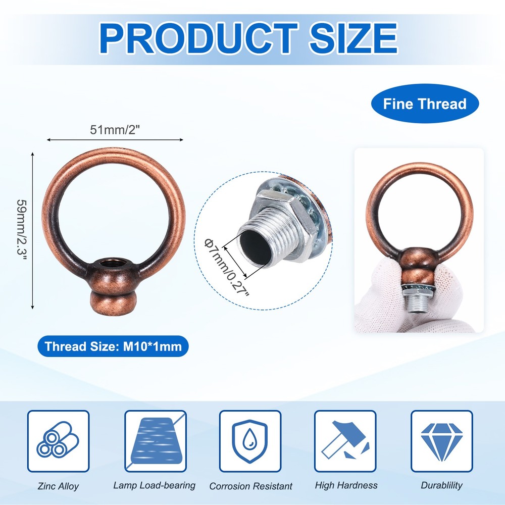 8kg M10 2x2.3" Thread Lifting Eye Nut Holder Hook Ring Red Copper