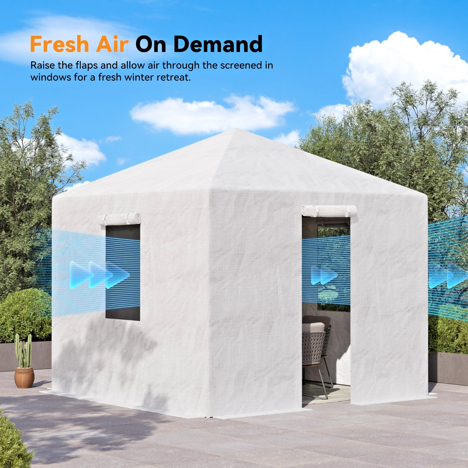 Universal Winter Gazebo Cover with Sidewalls Mesh Windows White