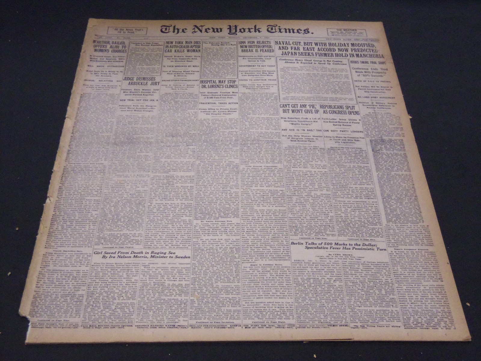 1921 DECEMBER 5 NEW YORK TIMES - JUDGE DISMISSES ARBUCKLE JURY - NT 5089