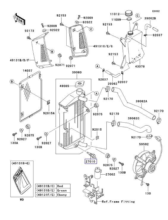 Kawasaki Motorcycle Cooling Radiator, Fan Switch, Temperature Sensor Replacement