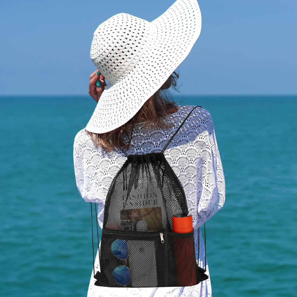 2 PACK Mesh Drawstring Backpack Bag, Multifunction Mesh Bag for Swimming, Athlet