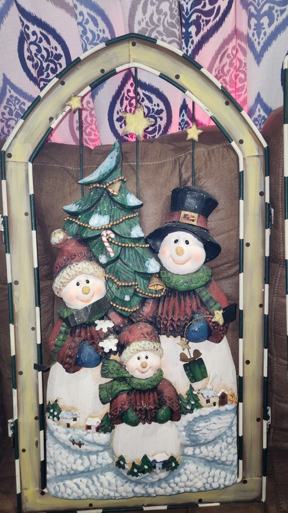 Tri Fold Decorative Snowman Fireplace Screen