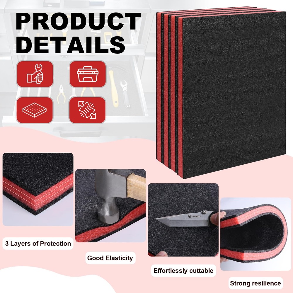 Tool Box Foam 3 Pack, 16x12x2 In Foam Inserts for Cases, Cuttable Polyethylen...