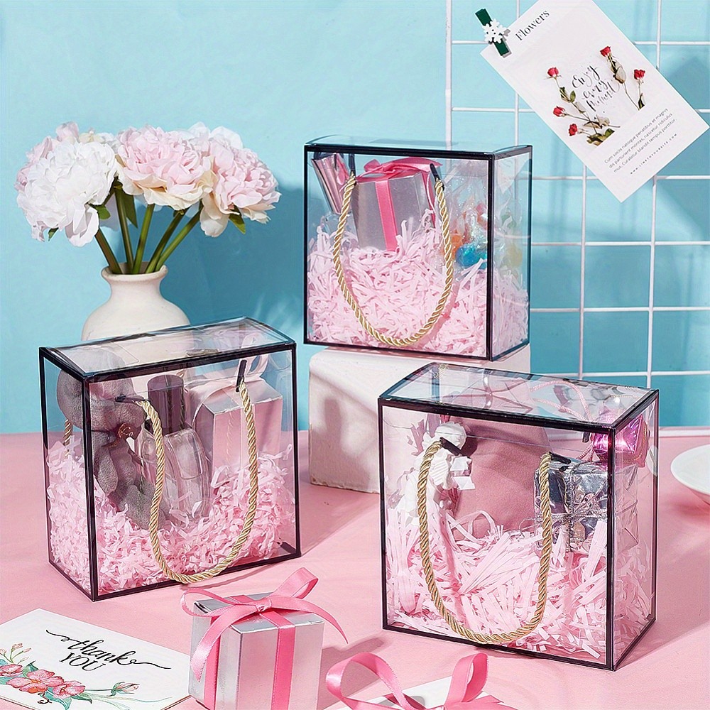 10sets Transparent PVC Plastic Gift box with Polyester Cord Rectangle Black