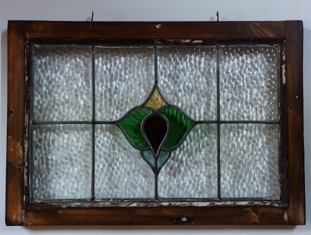 Antique Stained Glass Window, 16" x 23"