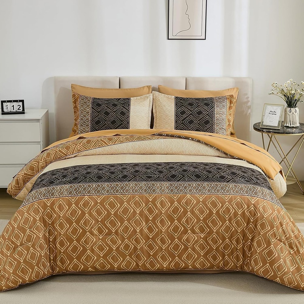 King Size Comforter Set Striped Bed in a Bag 7pc Boho Bedding Comforters Sets