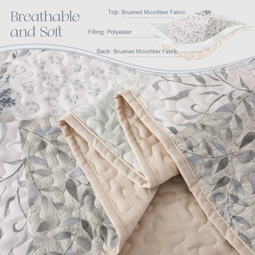 Reversible Boho Quilt Set Queen Size, 3 Pieces Patchwork Gray All Season