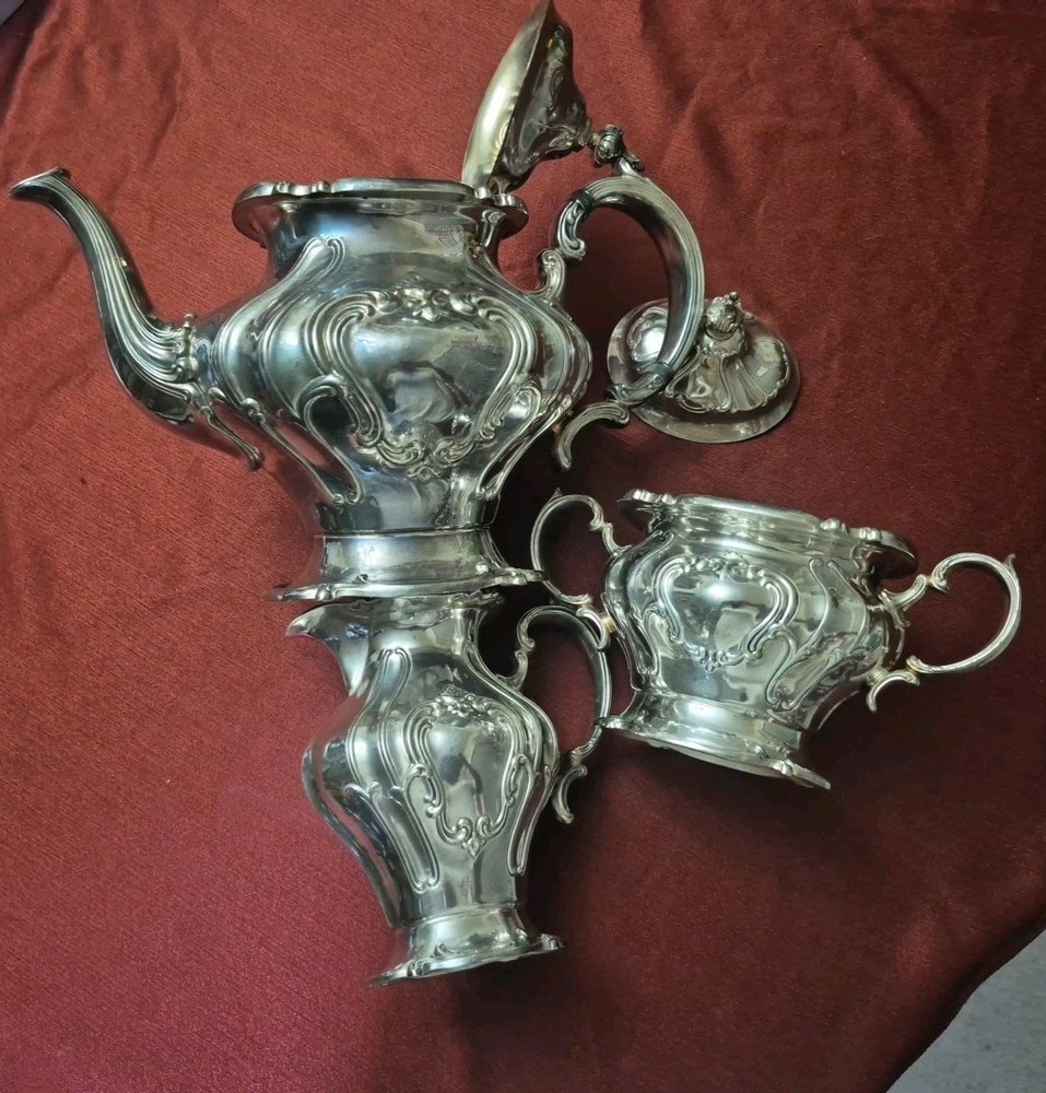 Gorham Chantilly Silver Plate 4 Piece Tea Set Yc 1304, 1303, 1302