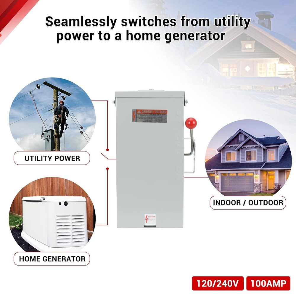 100A Manual Transfer Switch for Generator, 24000W General-Duty Double-Throw Safe
