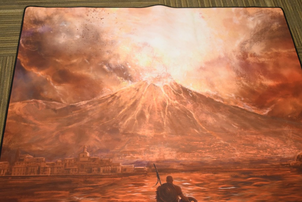 Fantasy Volcano Warrior Game Mat Large Square Playmat Orange Tabletop RPG 36"