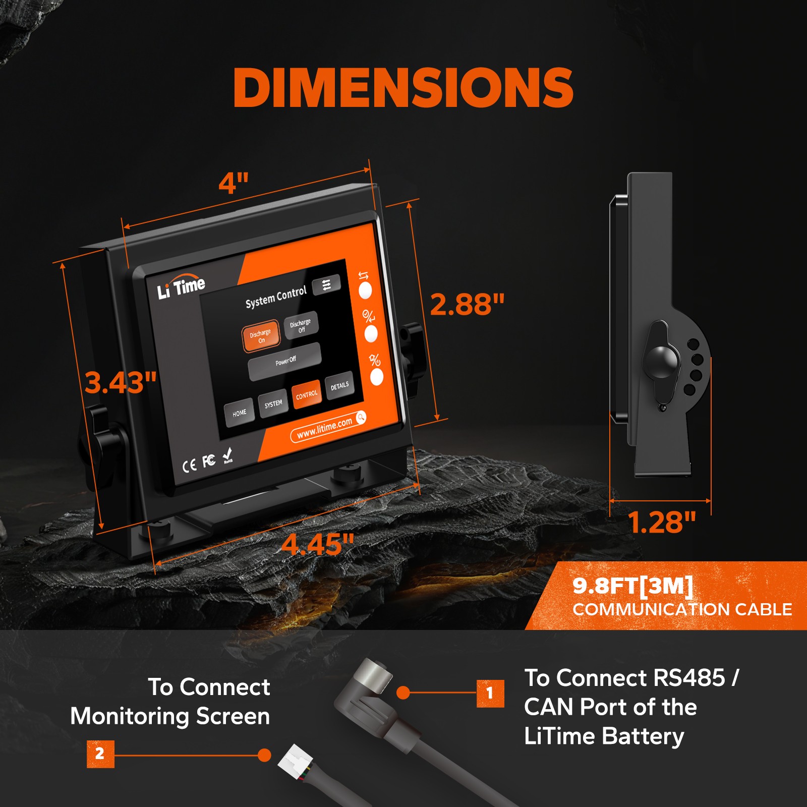 LiTime RS485 Real-time Monitoring Display For Golf Cart Home RV Lithium Battery