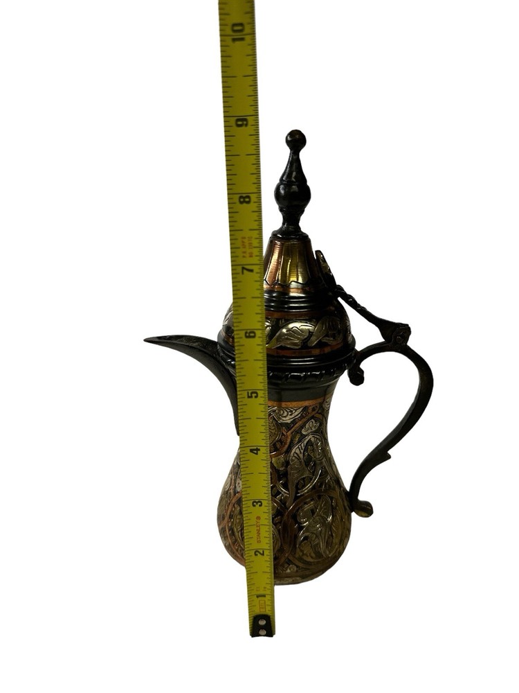 Vintage Beautiful Etched Brass Copper Coffee Tea Pitcher Middle Eastern 8”
