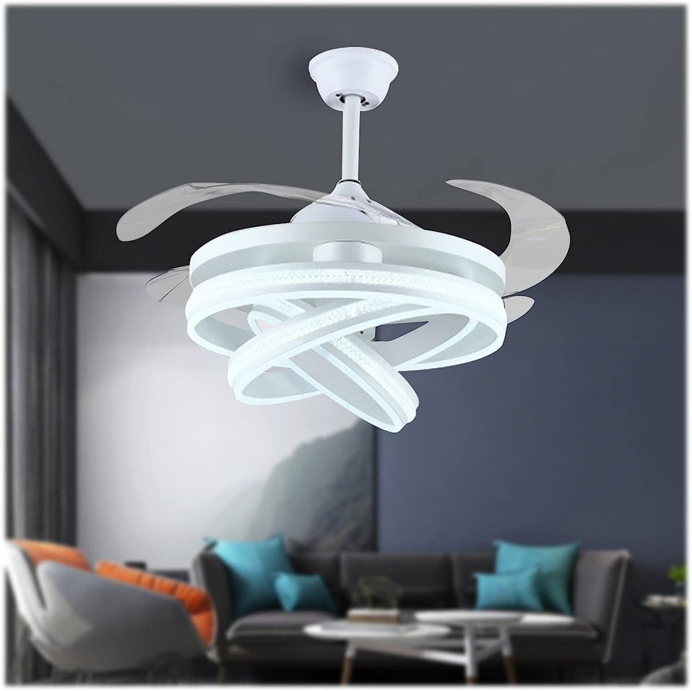 Modern Ceiling Fan with Light,42'' Smart Ceiling Fan with Remote Control, White