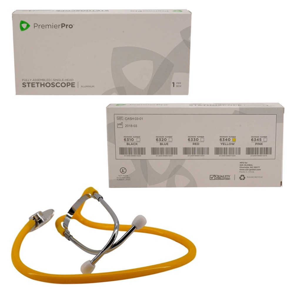 PremierPro Single-Head Stethoscope 6340 (2 Pack) 30 in Yellow
