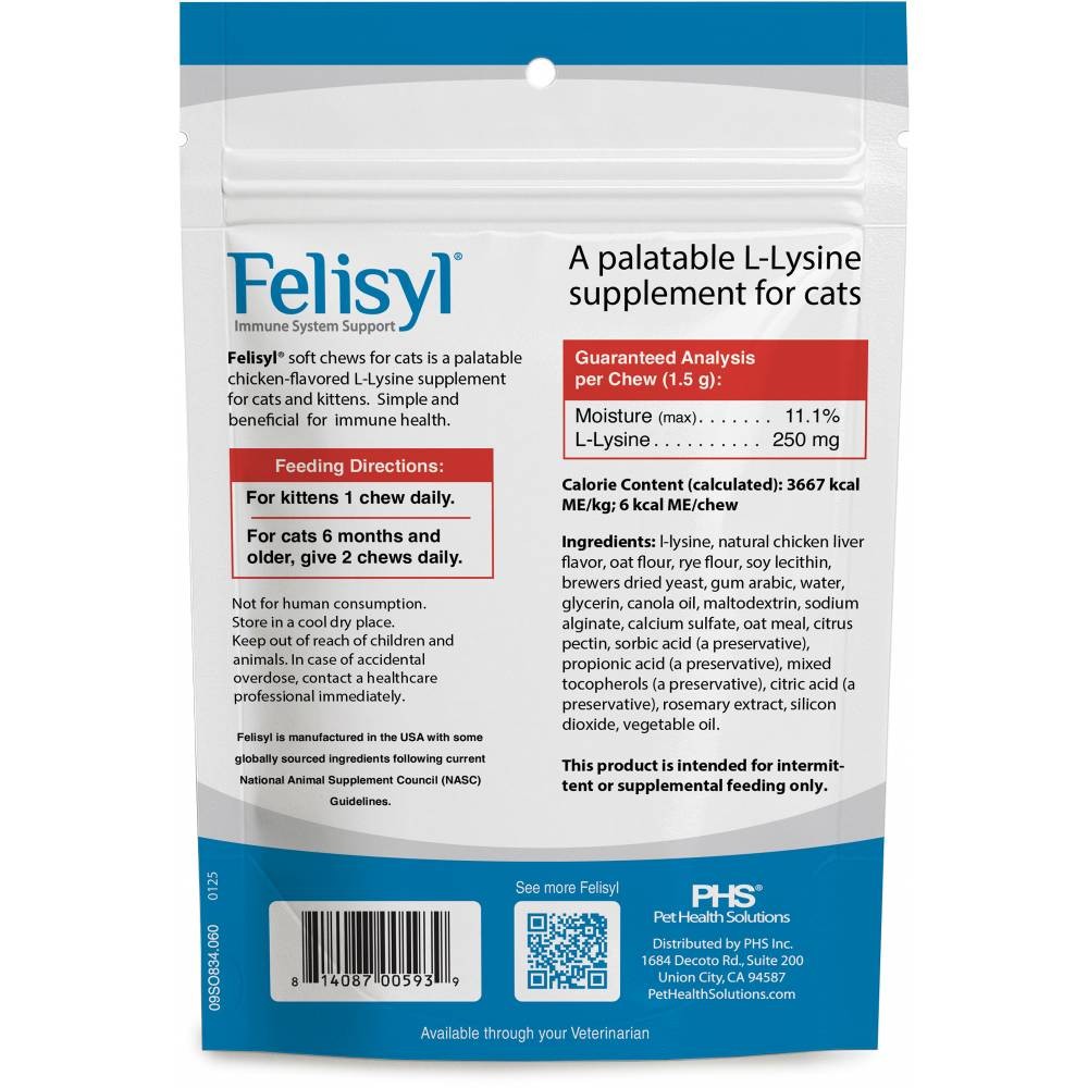 Felisyl L-Lysine for Cats Immune System Support (60 Soft Chews)