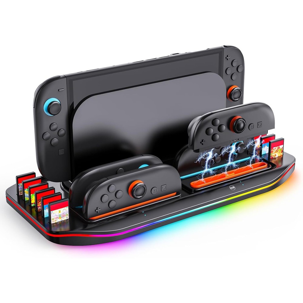 Multifunctional Charging Station for Switch 2 with LED Indicators & RGB Lights
