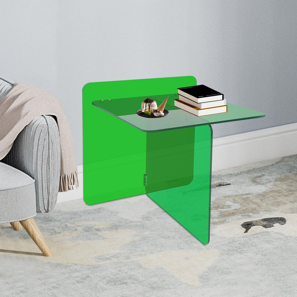 Acrylic Side Table, End Table, Free Standing Green Modern Bedside Table