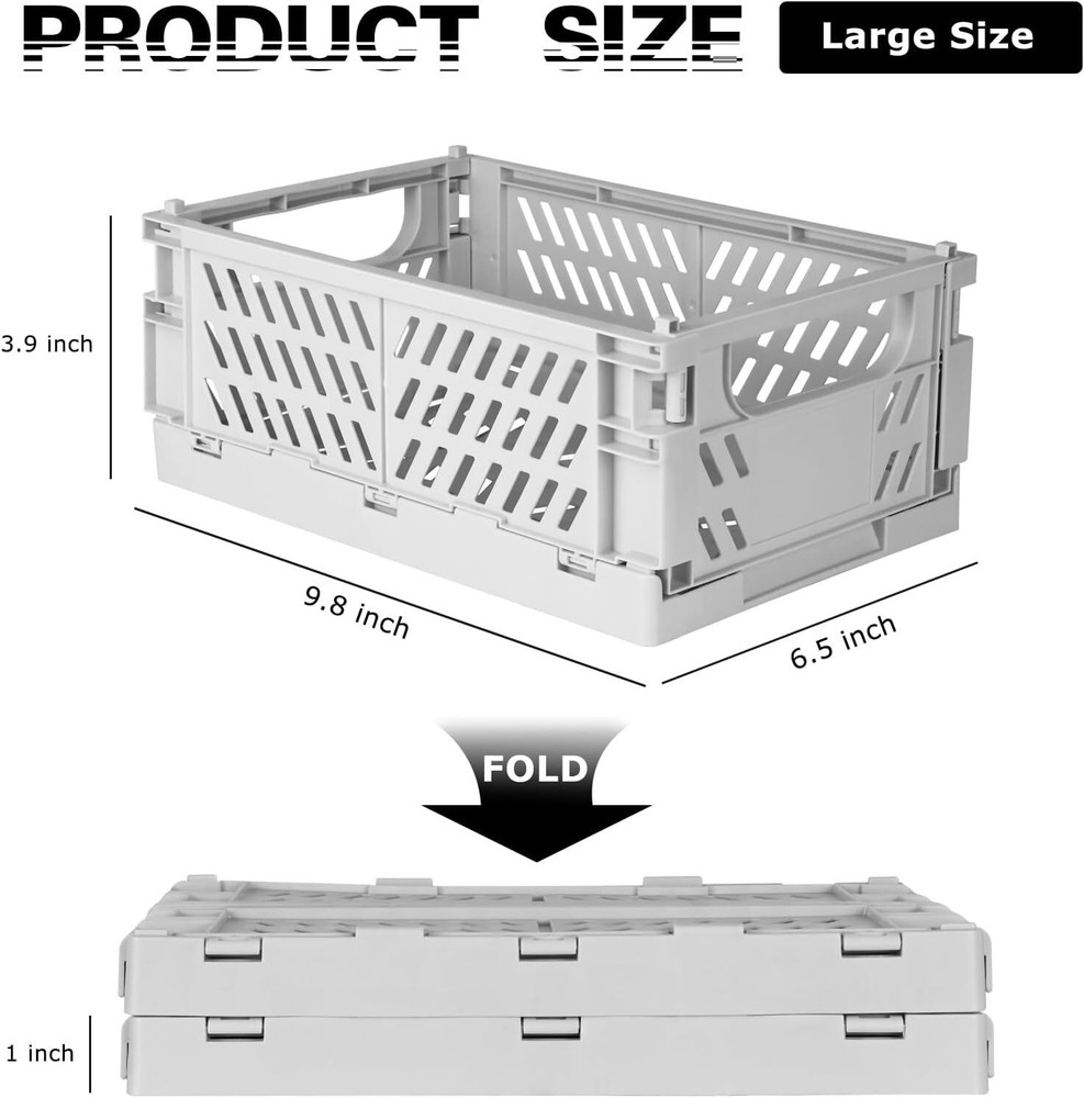 2-Pack Mini Foldable Plastic Baskets for Organizing and 9.8x6.5x3.8, Grey