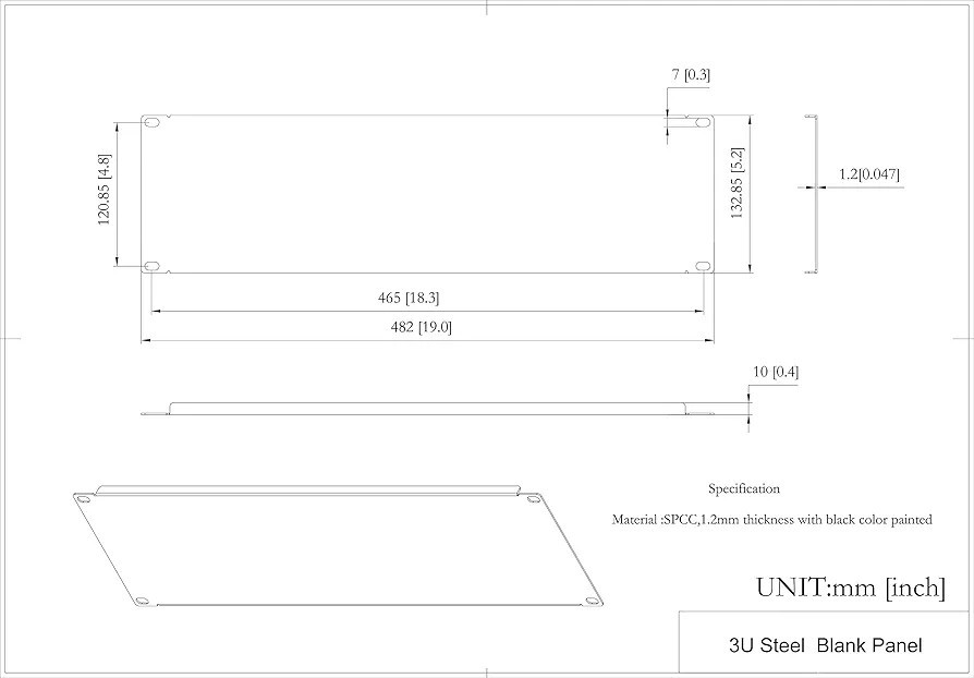 3U Solid Blank Panel Rack Filler for 19" Rack Cabinet Black