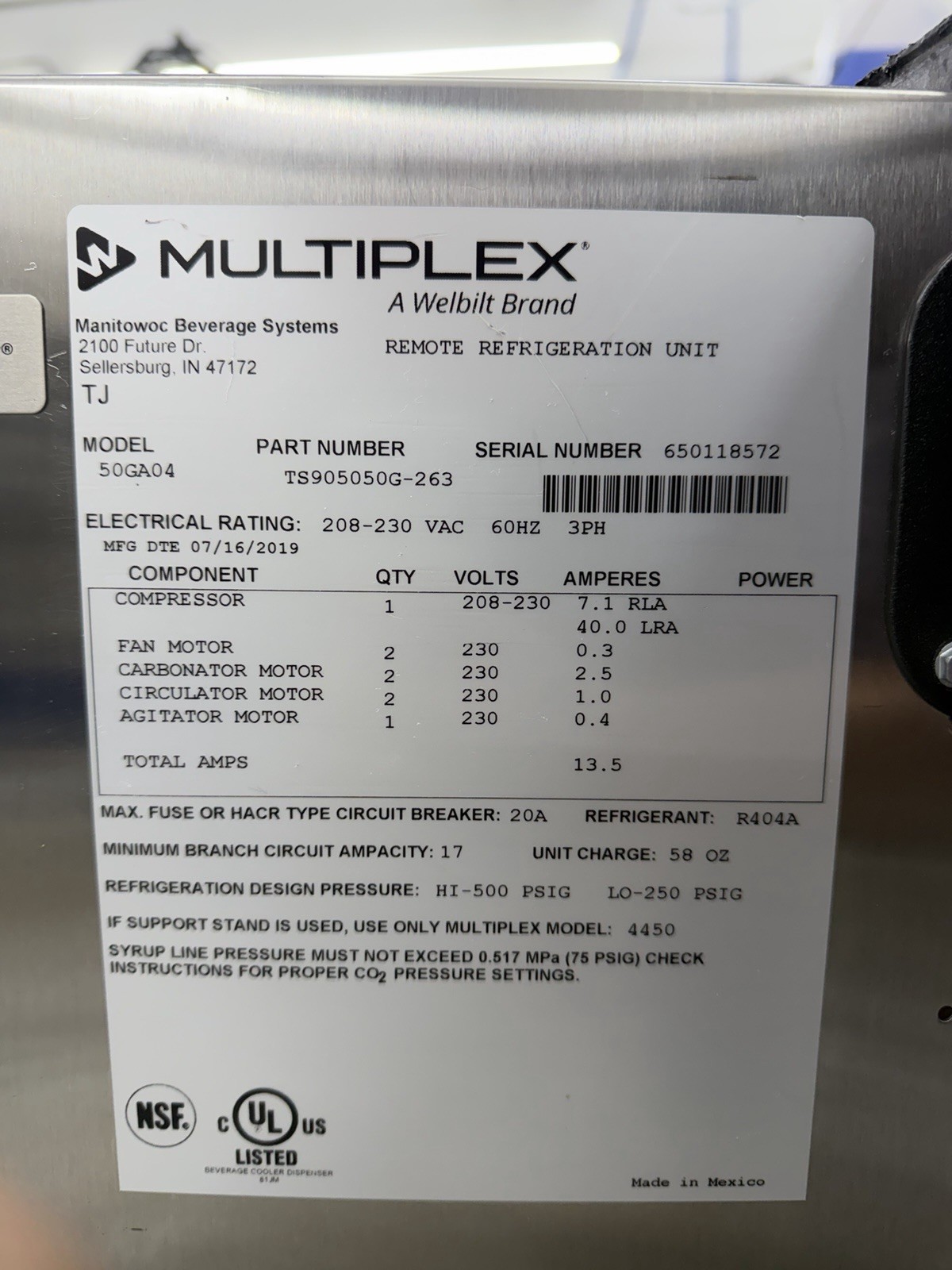 Multiplex TS905050G-263 200 Lbs. Air-Cooled Multiplex 50G Icecore Remote Chiller