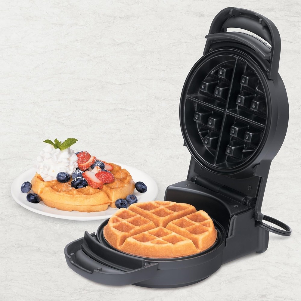Compact Brushed Stainless Steel Waffle Maker - Elegant Design & Safety Features