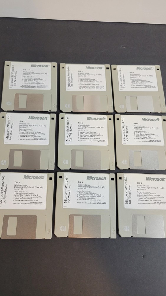 Microsoft Word 6.0 Full Windows Set 9-Disk Floppy Vintage