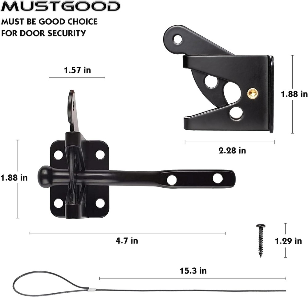 Self-Locking Gate Latch with Stainless Steel Spring Cable Pull for Wood Gate
