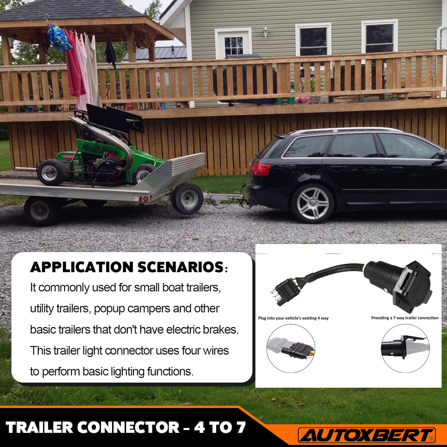 4 Flat to 7-Way Blade Trailer Tow RV and 4-Way Plug Connector Adapter Wire Truck