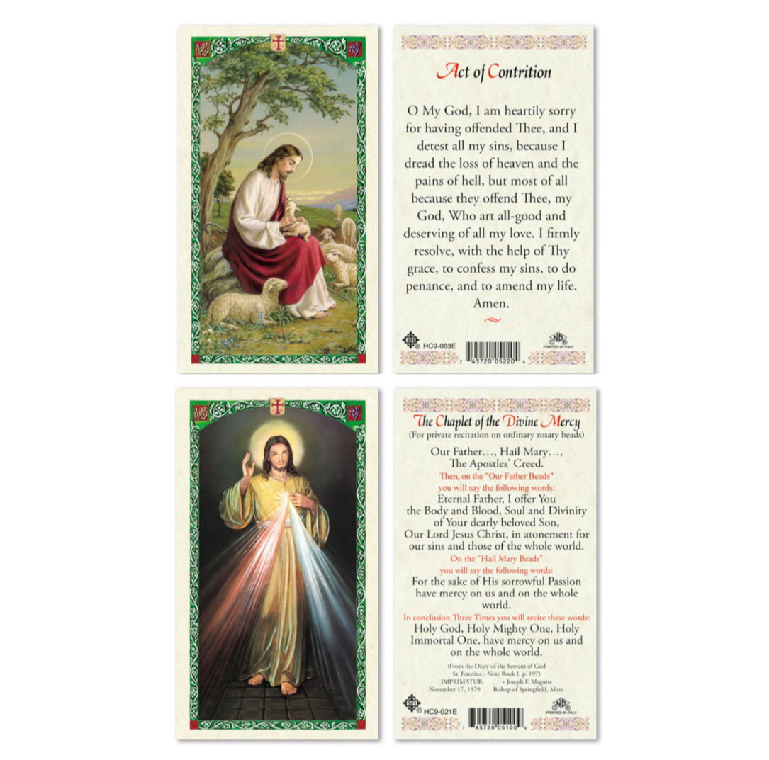Laminated Act of Contrition AND Chaplet of Divine Mercy Prayer Card Set Catholic