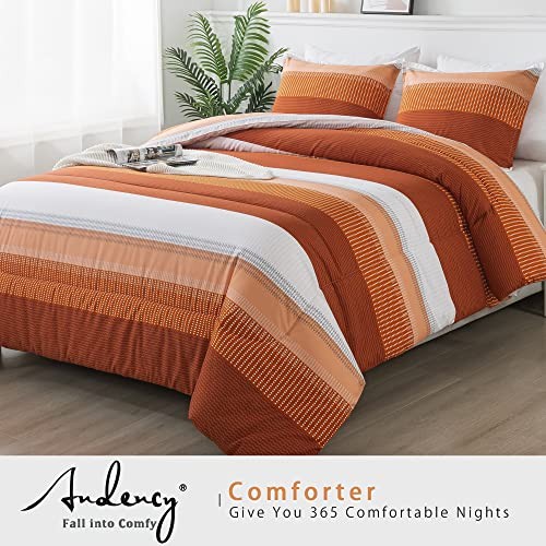 Stripe Comforter Set Size (104x90 Inch), 3 Pieces Patchwork King Terracotta