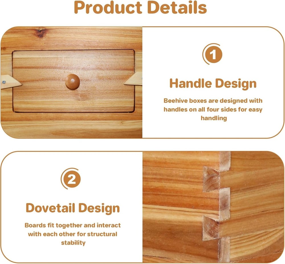 10 Frame Bee Hive Coated + Beeswax Beehive Kit Include 2 Deep & 1 Medium Bee Box