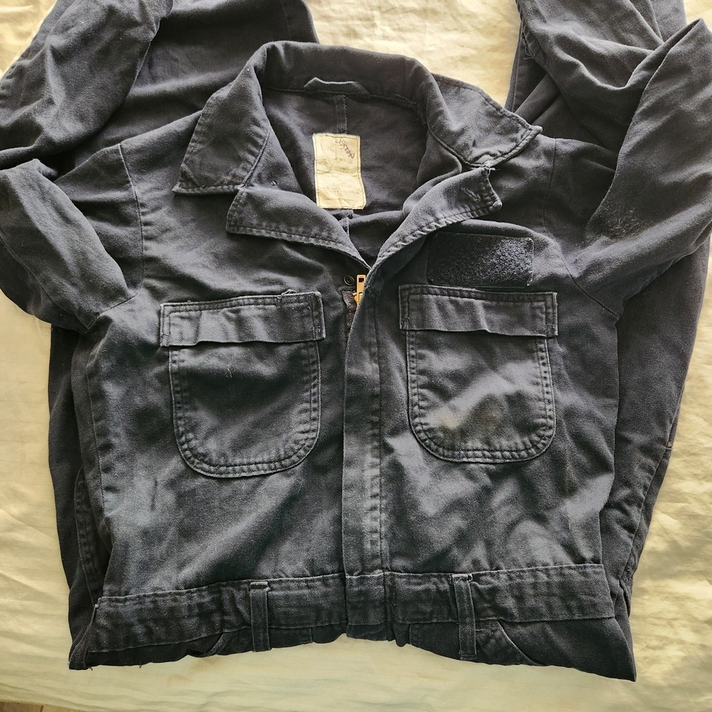 US Navy Coverall 40L Flame-Resistant Utility Dark Blue Hook Loop Tag Left Side