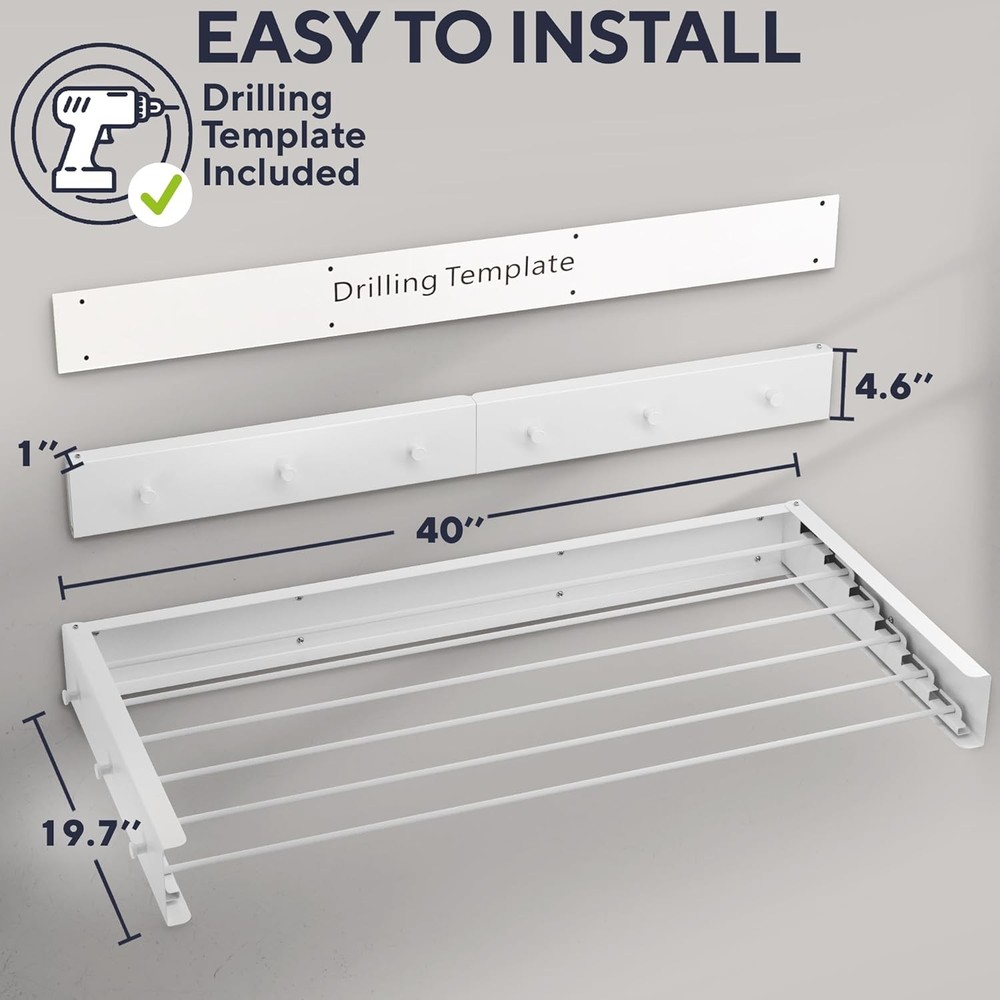 Foldable Wall Mounted Drying Rack - Easy to Install Laundry Room Racks