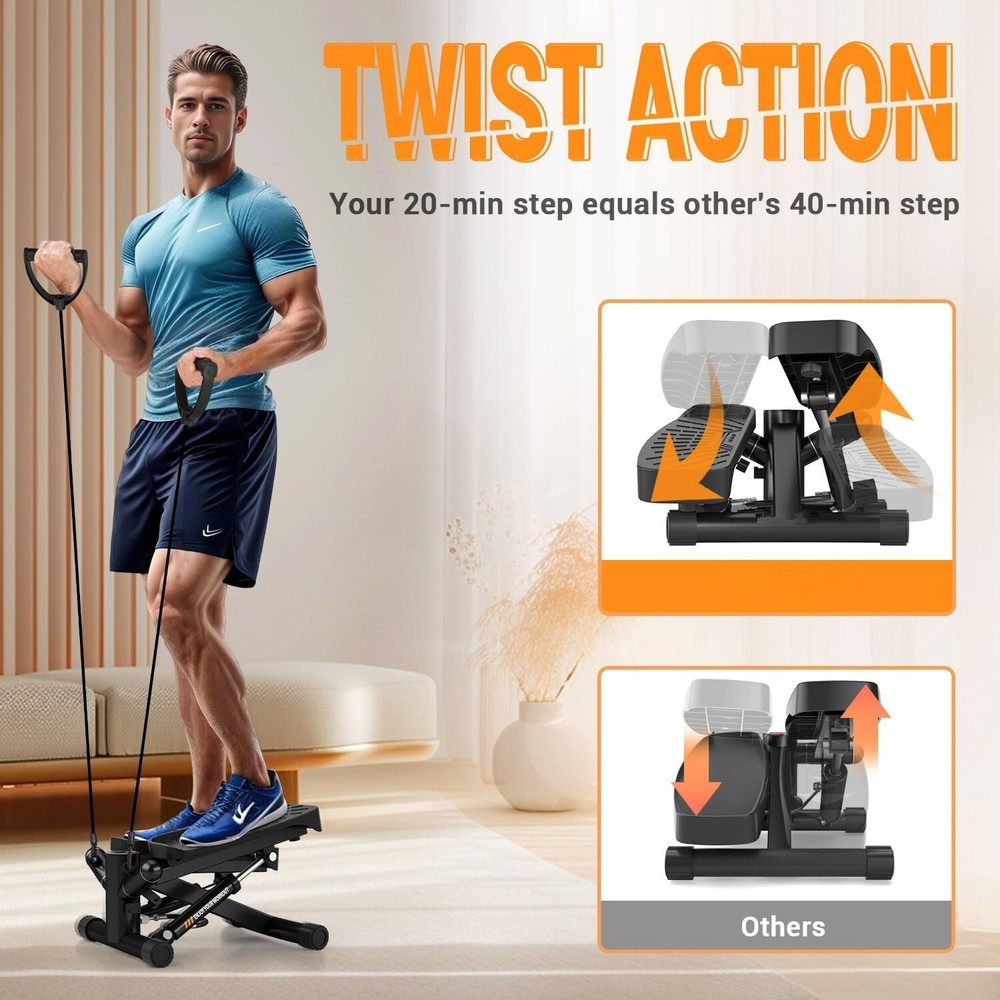 Steppers for Exercise at Home,Adjustable Resistance Mini Stepper (Black)