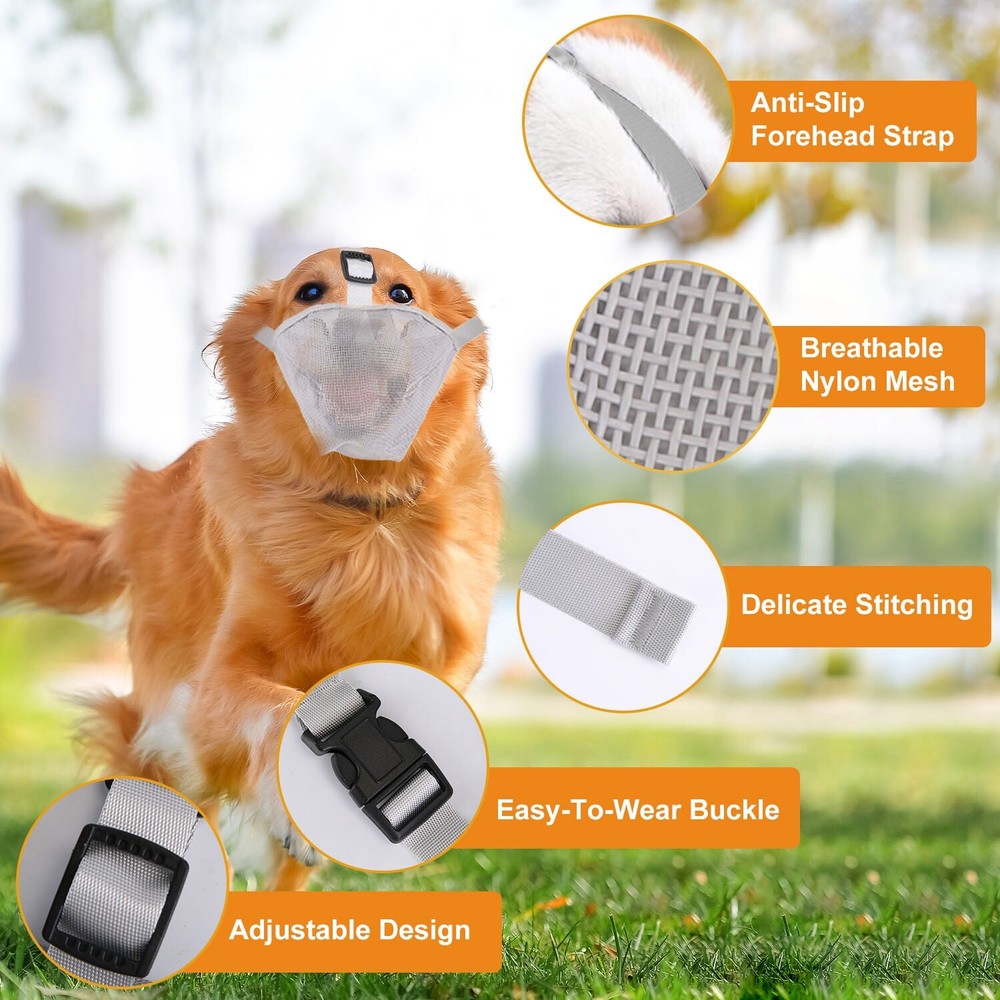 Adjustable Pet Muzzle Mask Mesh Muzzle Dog Mouth Cover Mesh Neck Strap for Dog