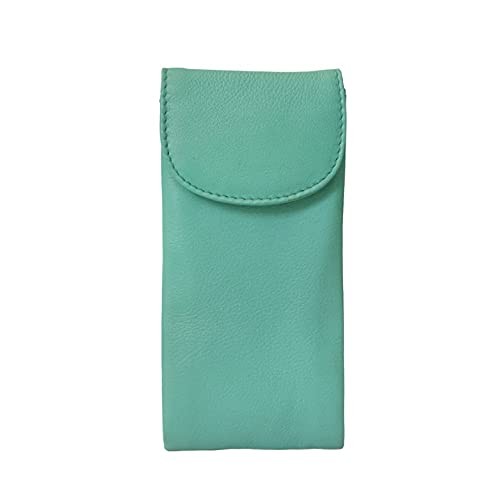 Double Flap Leather Eyeglass Case, Soft Multi-Functional 2-in-1 Turquoise
