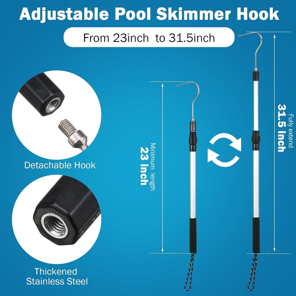Rip-Resistant Pool Skimmer Baskets with Extendable Hook for Quick Debris Removal