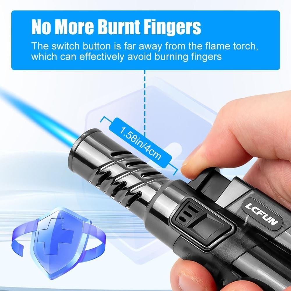 LcFun Torch Lighter 2 Pack Windproof Adjustable Single Jet Flame Double Black